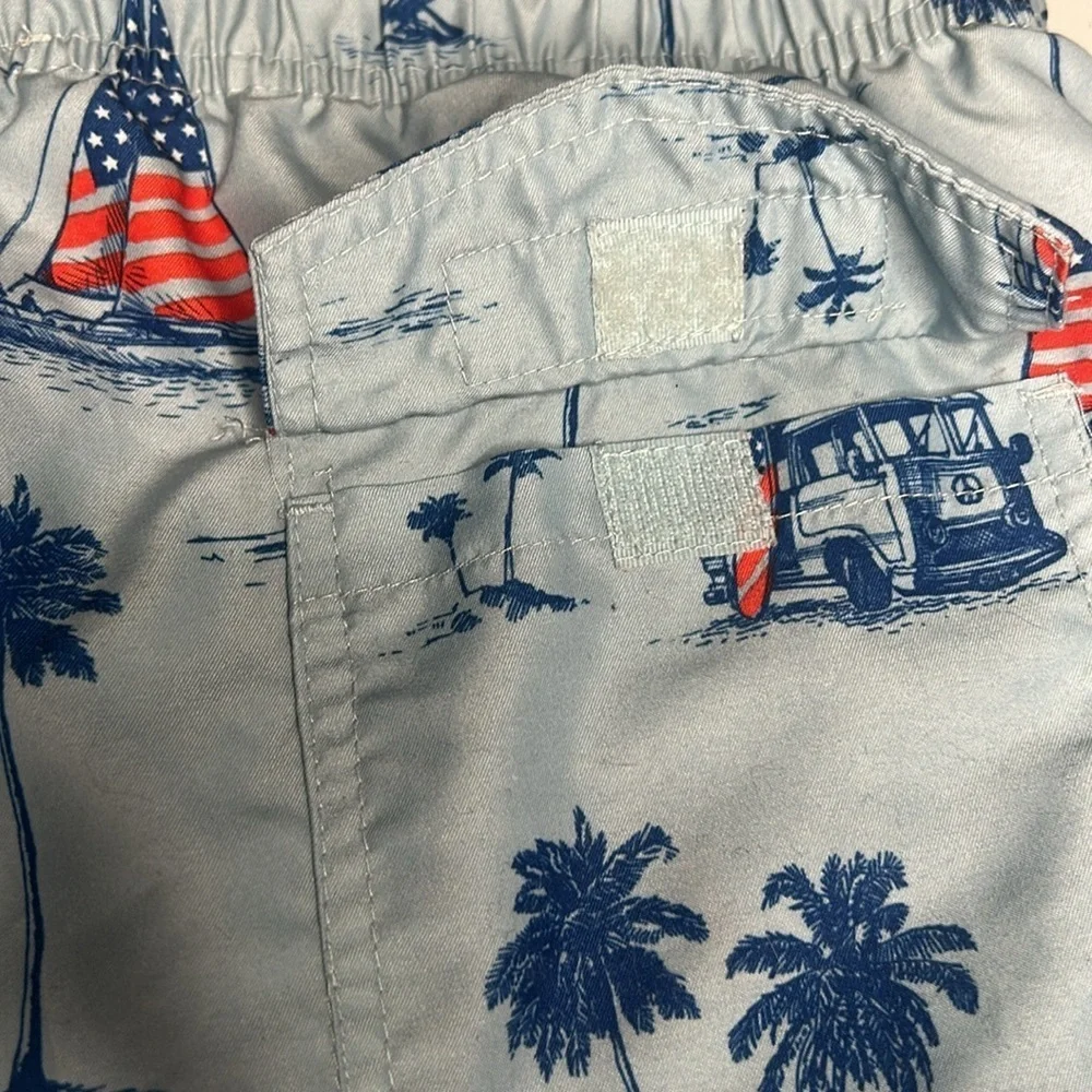 Free Planet Men's Swim Trunks with Palm Tree and Sailboat Print